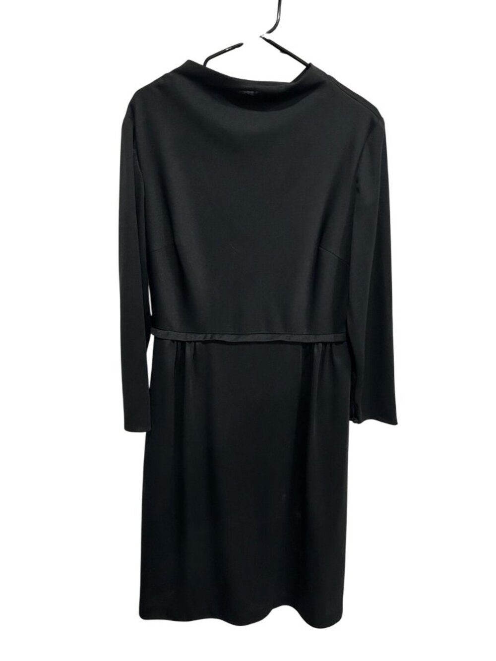 Vintage Long Sleeve Dress Solid Black Sz 18 Knee Length High Neck Minimalist